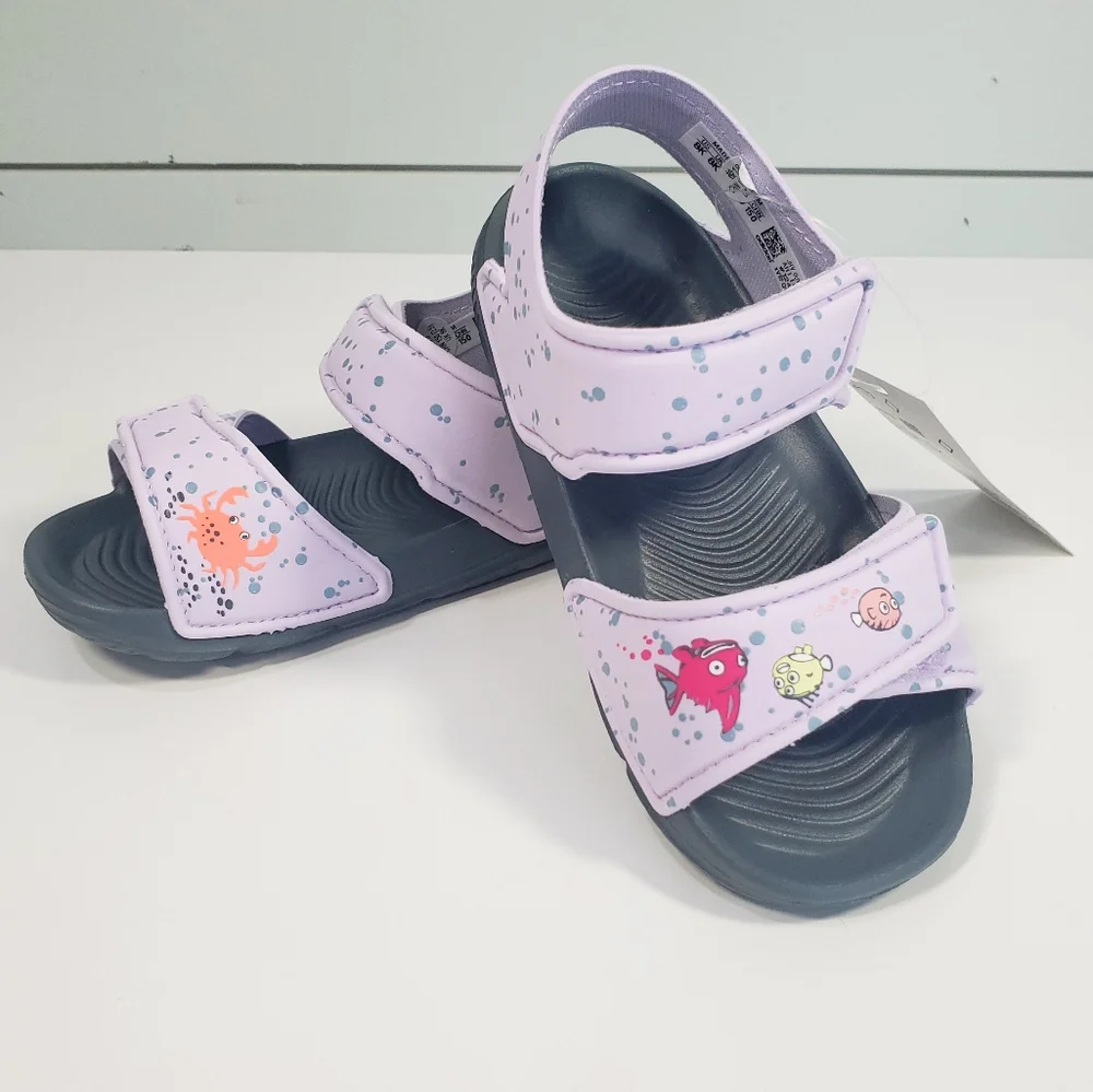 Adidas Altaswim C Purple Sea Creature Print Water-Friendly Sandals Girl Size 8K
